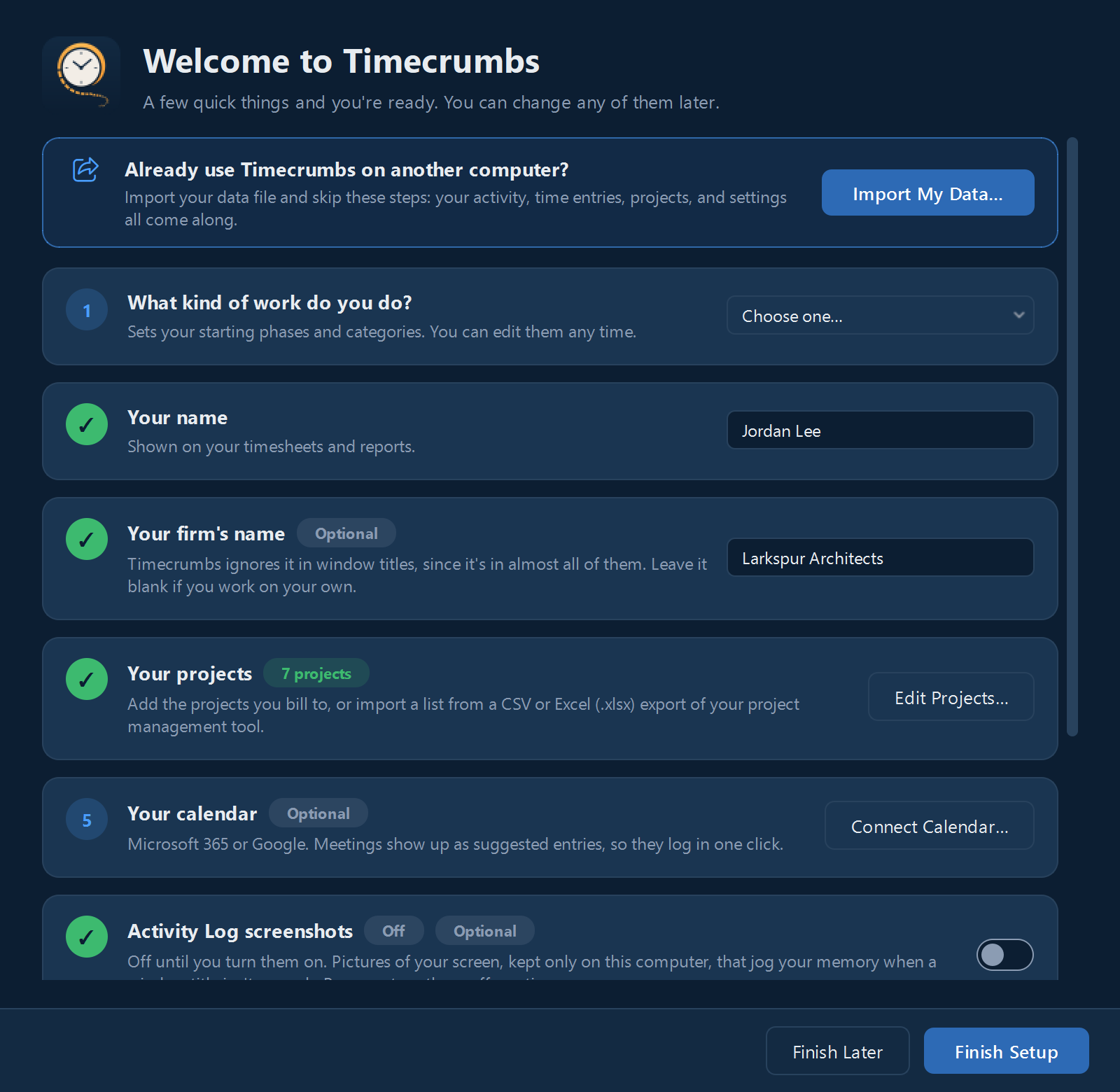 The welcome screen's first step.
